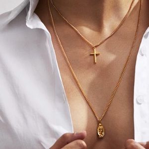 ‘Ibiza’ Gold Cross and saint coin pendant necklace